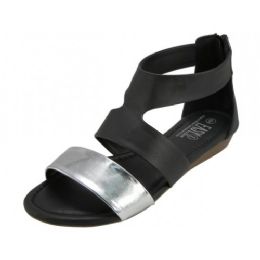 18 Wholesale Women's Metallic Trap Sandals Black Color Only