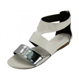 18 Wholesale Women's Metallic Trap Sandals White Color Only