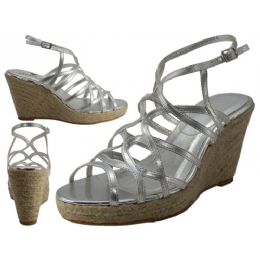 18 Wholesale Women's Trappy With 3 3/4" Wedge Buckle Strap Sandals (silver Color Only)