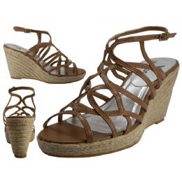 18 Wholesale Women's Trappy With 3 3/4" Wedge Buckle Strap Sandals (tan Color Only)