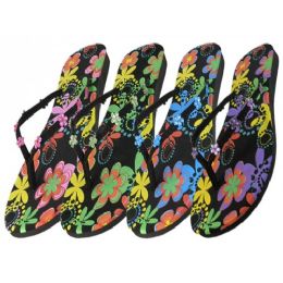 48 Wholesale Woman's Printed Floral Flip Flops