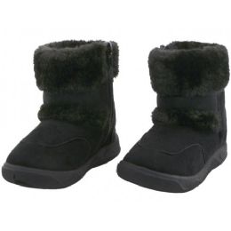24 Wholesale Baby's Zippered Winter Boots Black Color