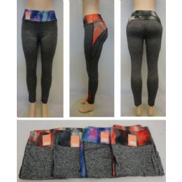 24 Pieces Ladies Active Fitness Leggings [tie Dye Waist] - Womens Active Wear