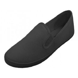 24 Units of Children's Slip On Twin Gore Canvas Shoes ( *all Black Color ) - Unisex Footwear