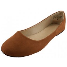 18 Wholesale Women's Micro Suede Ballet Flats Brown Color Only