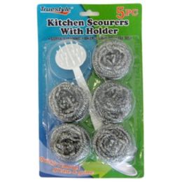 96 Wholesale 5pc Kitchen Scourers With Holder