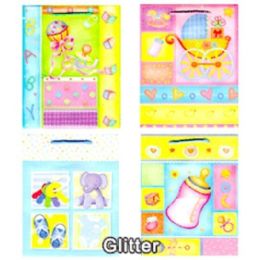 240 Wholesale Large Baby Glitter Gift Bag #b