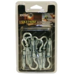 72 Pieces 8pc 5x37mm Screw Hook With Anchor - Drills and Bits