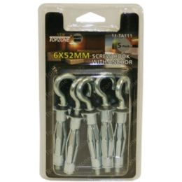 72 Wholesale 5pc 6x52mm Screw Hook W Anchor