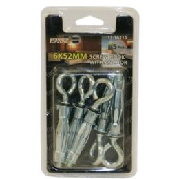 72 Pieces 5pc 6x52mm Screw Hook With Anchor - Drills and Bits