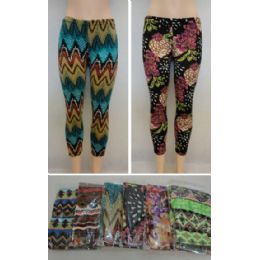 24 Wholesale Ladies Fashion Plush Leggings [assorted Prints]