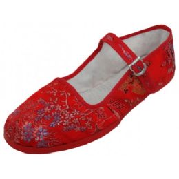36 Wholesale Women's Brocade Mary Jane Shoes ( Red Color Only)