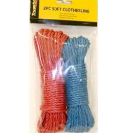 96 Pieces 2pc Clothesline Rope 50ft - Clothes Pins