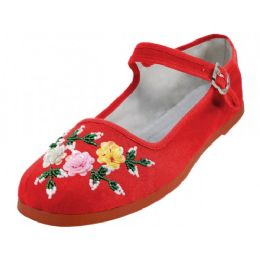 48 Wholesale Women's Cotton Mary Jane With Sequin (red Color Only)