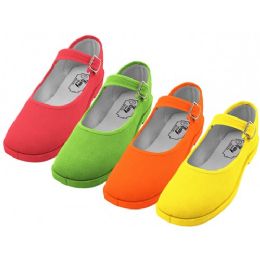 36 of Girls' Cotton Mary Jane Shoes Assorted Neon Color Only