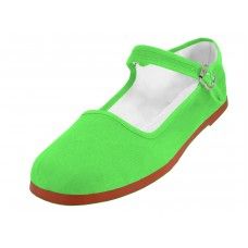 36 Wholesale Women's Classic Cotton Mary Jane Shoes Green Color Only