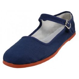 36 Wholesale Women's Canvas Classic Mary Janes Navy Color Only)