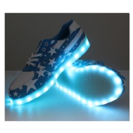 6 Wholesale Led Shoes Adult Mix Size Blue With White Stars