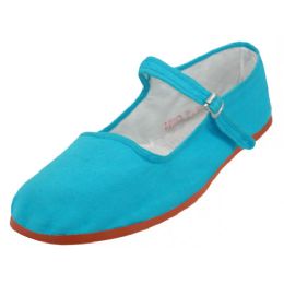 36 Wholesale Girl's Classic Cotton Mary Jane Shoes Turquoise Color Only