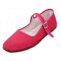 36 Wholesale Girl's Classic Cotton Mary Jane Shoes Fuchsia Color Only