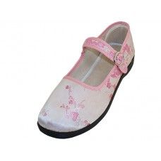 36 Wholesale Women's Satin Brocade Mary Jane Shoes Pink Color Only