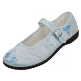 36 Wholesale Women's Satin Brocade Mary Jane Shoes( Light Blue Color Only )