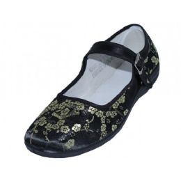 36 Wholesale Women's Satin Brocade Mary Jane Shoes( Black Color Only )