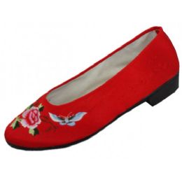 24 Wholesale Women's Satin Embroidered Shoes ( Red Color Only)