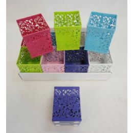 60 Wholesale Square Metal Pencil Holder [roses] Assorted Colors. 3.25"x3.25"x4".