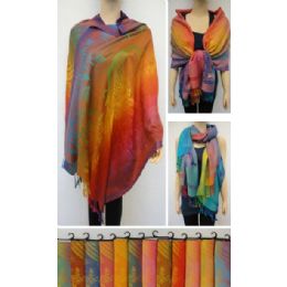 24 Wholesale Pashmina With Fringe [colorful Peacock & Floral]