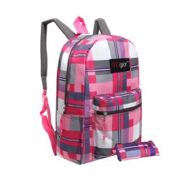 20 Pieces Mggear 16.5 Inch Pink Plaid Wholesale Backpacks For Girls - Backpacks 16"