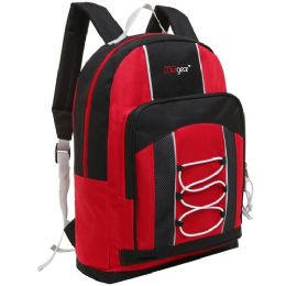 20 of 15.5 Inch Bungee Pocket Elementary School Backpack For Kids, Red Color Only