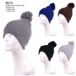 36 Pieces Womans Cuffed Knit Ski Hat With Pom Pom - Fashion Winter Hats