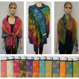 36 Wholesale Pashmina With Fringe [colorful Butterflies]
