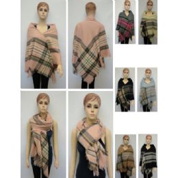 12 Wholesale Knitted Square Shawl With Fringe [plaid]
