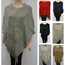 24 Wholesale Sequin Accent Knitted Shawl With Fringe