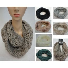 48 Wholesale Metallic & Sequin Accent Knitted Infinity Scarf