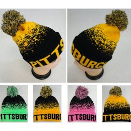 60 Pieces Knitted Hat With Pompom [pittsburgh] Digital Fade - Winter Beanie Hats