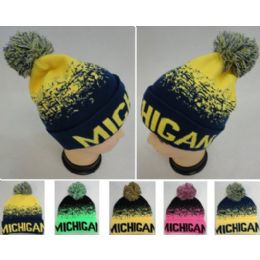 48 Pieces Knitted Hat With Pompom [michigan] Digital Fade - Winter Beanie Hats