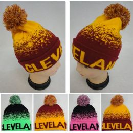 48 Pieces Knitted Hat With Pompom Cleveland B Digital Fade - Winter Beanie Hats