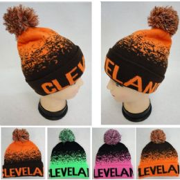 48 Wholesale Knitted Hat With Pompom [cleveland A] Digital Fade