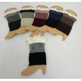 48 Wholesale Knitted Boot CuffS-Antique Lace [solid Bottom/twO-Tone Top]