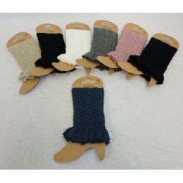 24 Wholesale Knitted Boot Cuff W Ruffle [braided Knit]