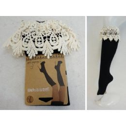 48 Wholesale Knee High Boot Socks Wide Lace [black Only]