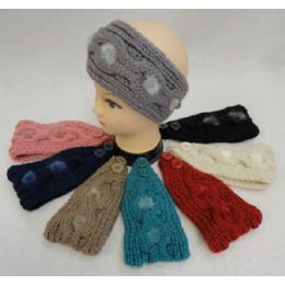 24 Bulk Hand Knitted Ear Band [cable Knit With Fur Pompom]