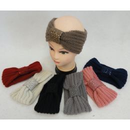 24 Wholesale Hand Knitted Ear Band [bow Shaped Loop W Sequins]
