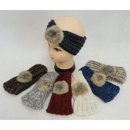 48 Pieces Hand Knitted Ear Band [variegated Loop With Fur Pompom] - Ear Warmers