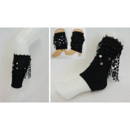 48 Bulk Boot Cuffs [black With Fringe]