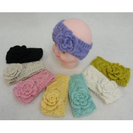 48 Wholesale Baby Hand Knitted Ear Band [cable Knit Loop With Flower]