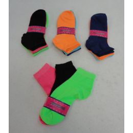 60 Wholesale Womens Neon Color Ankle Socks Size 9-11
